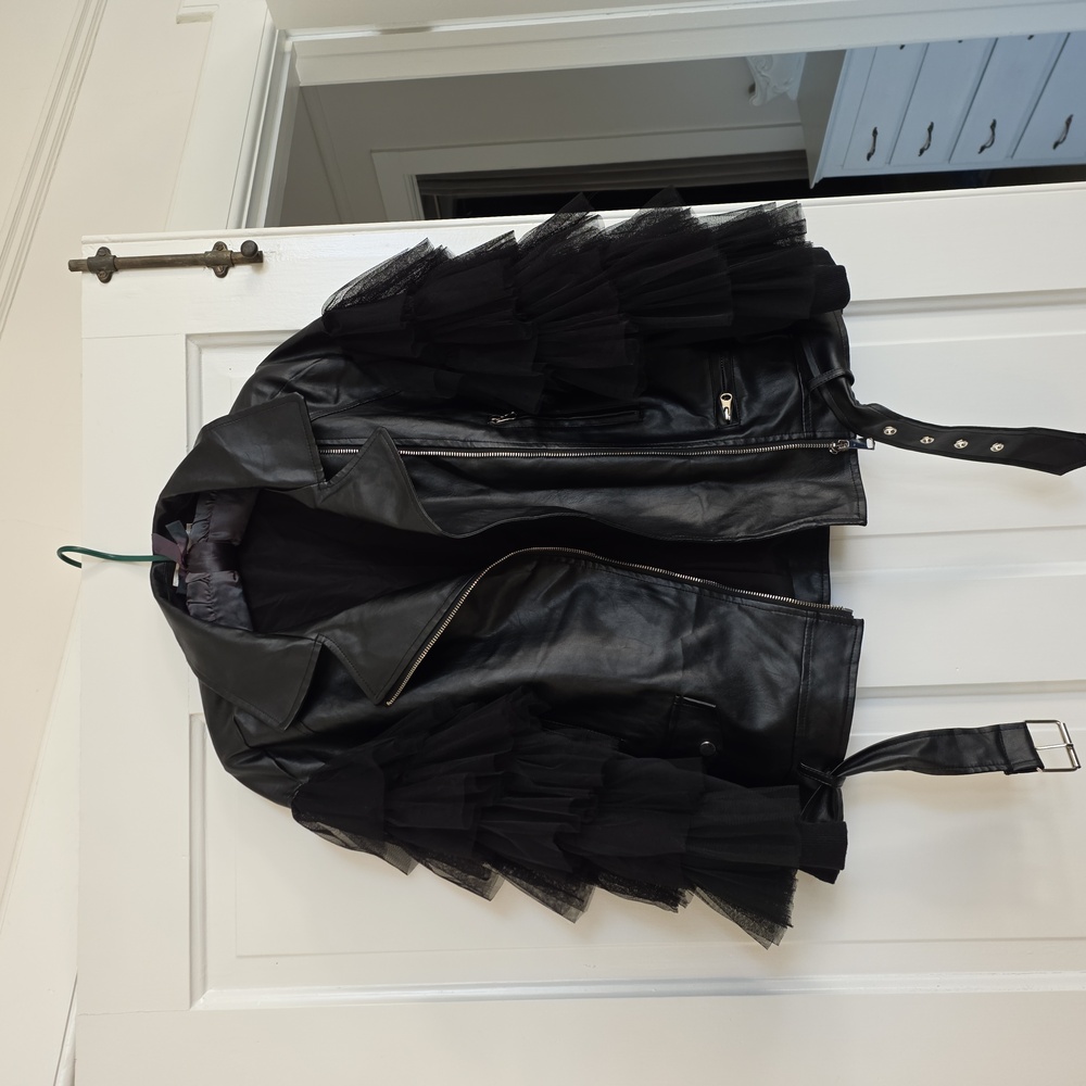 Kate Hewko Sold Out Tulle Sleeve Ruffle Moto Jacket M